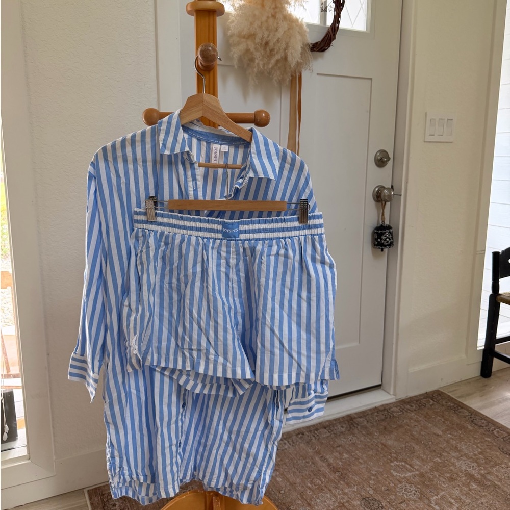 Blue and White Striped Pajama Set